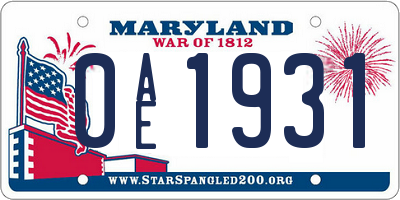 MD license plate 0AE1931