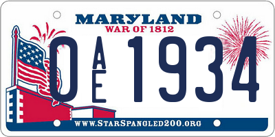 MD license plate 0AE1934
