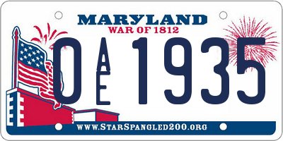 MD license plate 0AE1935