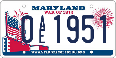 MD license plate 0AE1951