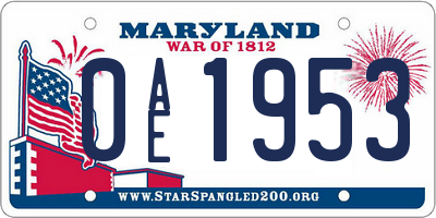 MD license plate 0AE1953