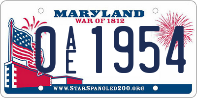 MD license plate 0AE1954