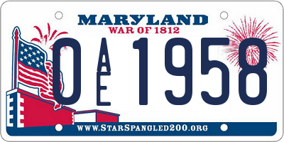 MD license plate 0AE1958