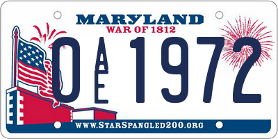 MD license plate 0AE1972