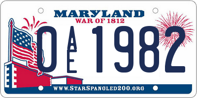 MD license plate 0AE1982