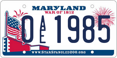 MD license plate 0AE1985