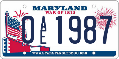 MD license plate 0AE1987