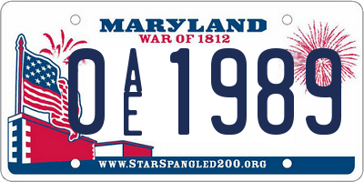 MD license plate 0AE1989