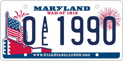 MD license plate 0AE1990