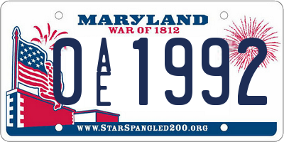 MD license plate 0AE1992
