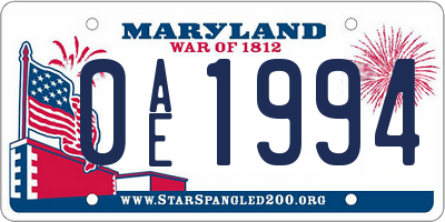 MD license plate 0AE1994