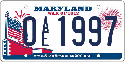 MD license plate 0AE1997