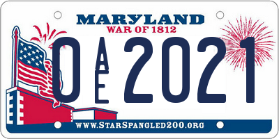 MD license plate 0AE2021