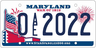 MD license plate 0AE2022
