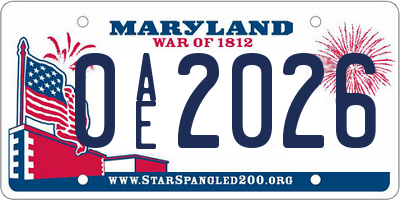 MD license plate 0AE2026
