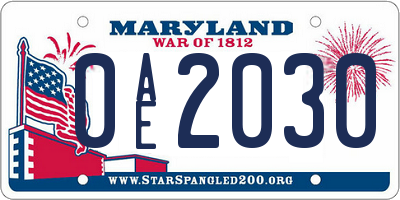 MD license plate 0AE2030