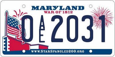MD license plate 0AE2031