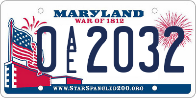 MD license plate 0AE2032