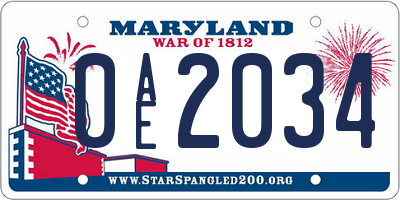 MD license plate 0AE2034