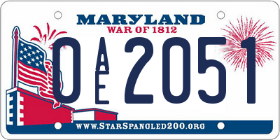 MD license plate 0AE2051