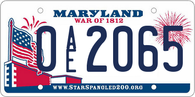 MD license plate 0AE2065