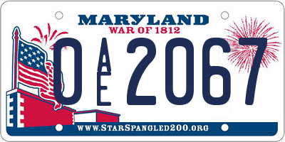 MD license plate 0AE2067