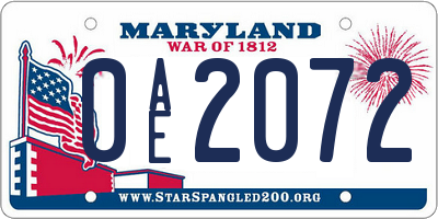 MD license plate 0AE2072