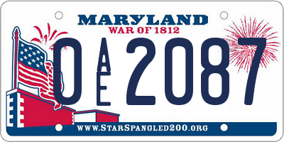 MD license plate 0AE2087