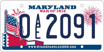 MD license plate 0AE2091