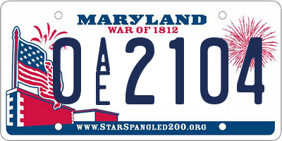 MD license plate 0AE2104