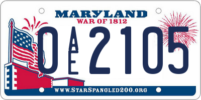 MD license plate 0AE2105