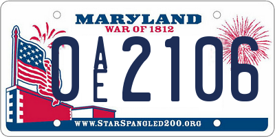 MD license plate 0AE2106