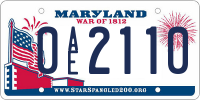 MD license plate 0AE2110