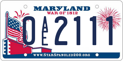MD license plate 0AE2111