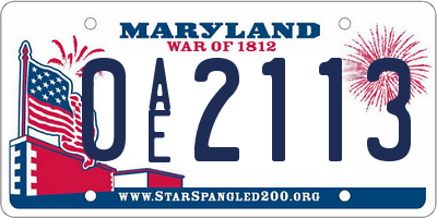 MD license plate 0AE2113