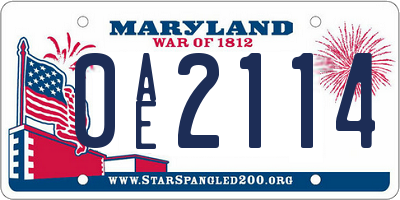 MD license plate 0AE2114