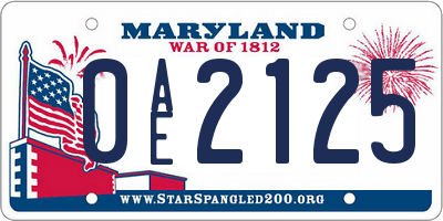 MD license plate 0AE2125