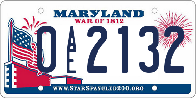 MD license plate 0AE2132