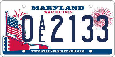 MD license plate 0AE2133