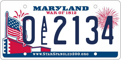 MD license plate 0AE2134