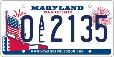 MD license plate 0AE2135
