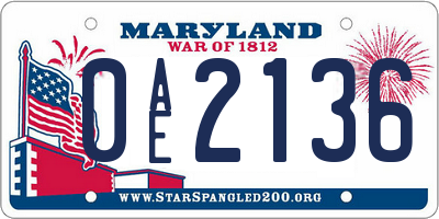 MD license plate 0AE2136