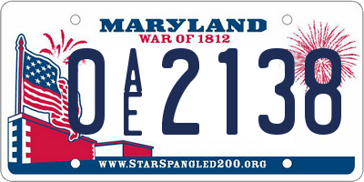 MD license plate 0AE2138