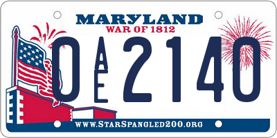 MD license plate 0AE2140