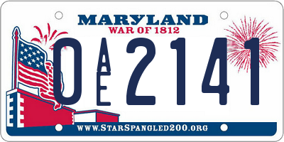 MD license plate 0AE2141