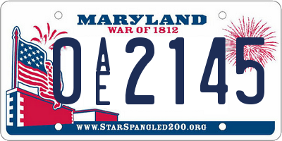 MD license plate 0AE2145