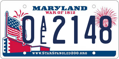 MD license plate 0AE2148