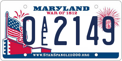 MD license plate 0AE2149