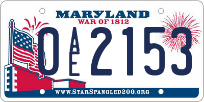 MD license plate 0AE2153