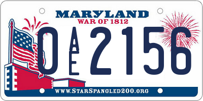 MD license plate 0AE2156
